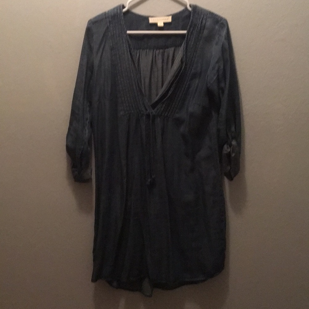 Denim dress with long sleeve w/roll up & tie front